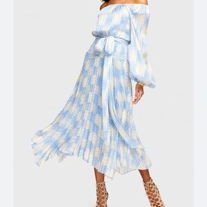 Ramy Brook Blue and Cream Long Sleeve Dress
